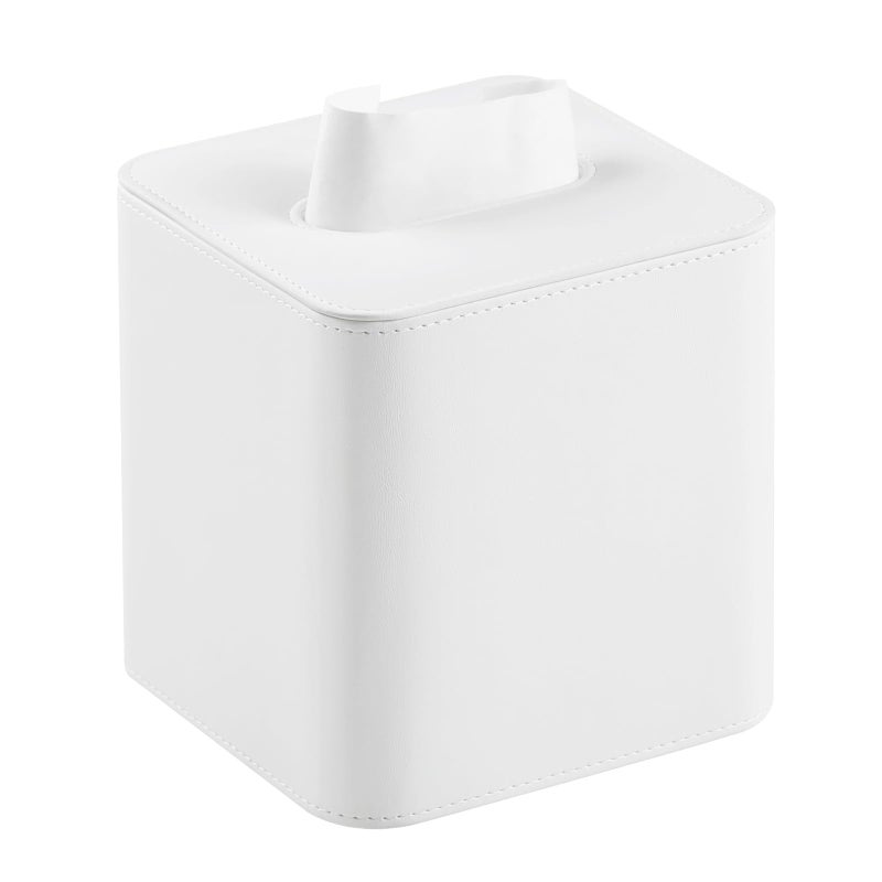 MEIBOOCH PU Leather Tissue Box Cover with Magnetic Closure  Square Tissue Box Holder with Rounded Edges Design (Cream-White  Square) - Image 1